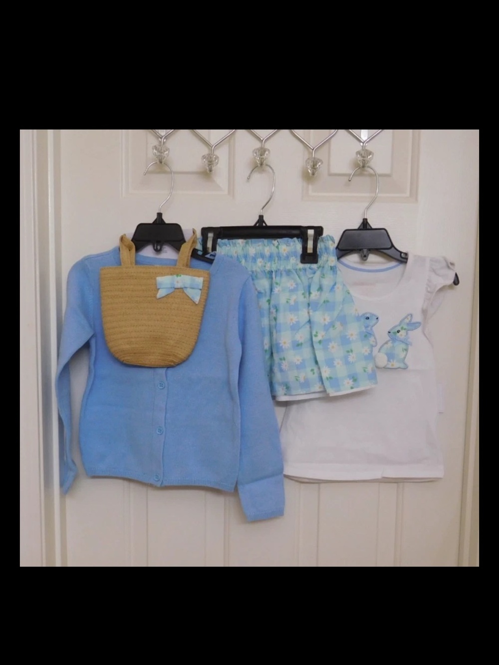 NWT 4pc Shabby Chic Blue Bunny Sweater Skirt Top Purse Set sz 4